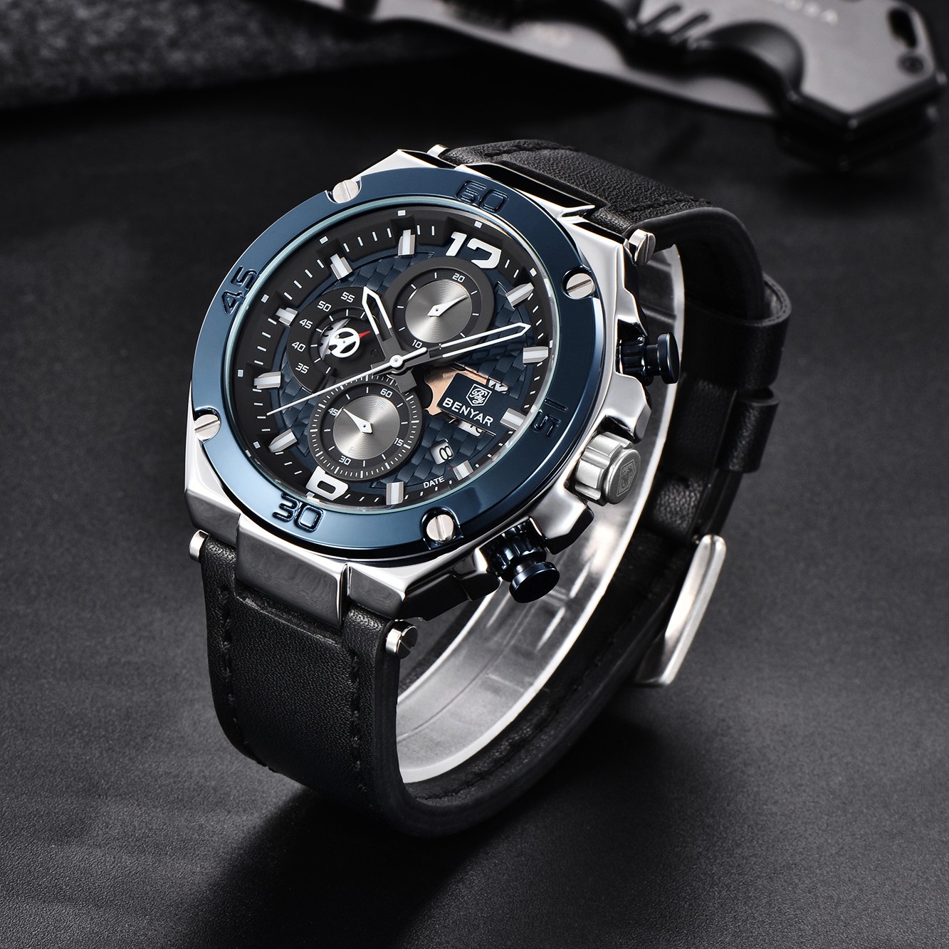 Top Luxury Brand BENYAR 2022 Men's Quartz Watch Multifunction Sport Chronograph 30M Waterproof Wrist Watch Clock Relogio Masculino