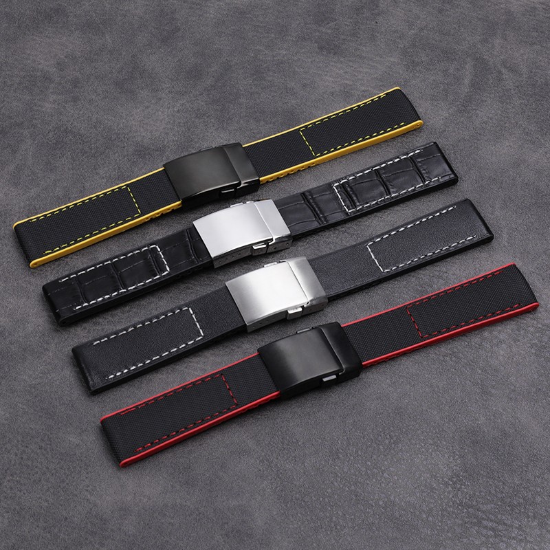 Nylon Watch Band Genuine Leather Watchband for Breitling Strap for Bentley World Avenger/Bentley 22mm 24mm Folding Buckle