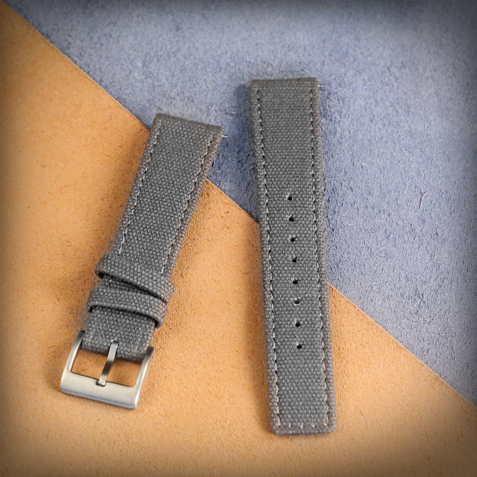 Hemsut Fabric Watch Bands Quick Release Gray Two Pieces Fabric Watch Straps Heavy Buckle 18mm 20mm 22mm