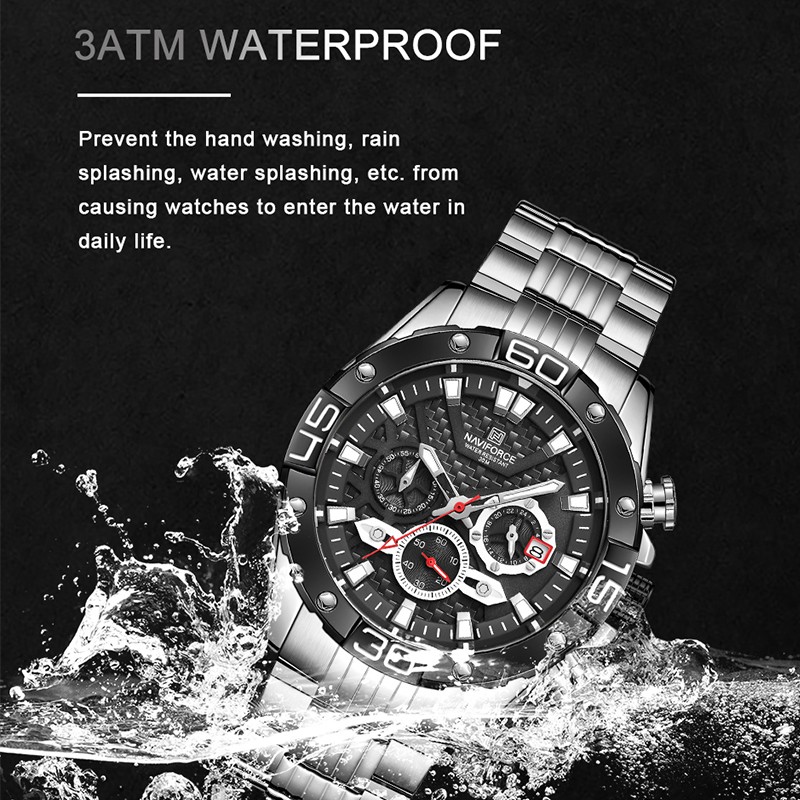 NAVIFORCE Men's Fashion Multifunction Watches Stainless Steel Sports Waterproof Wristwatch Casual Quartz Watch Relogio Masculino