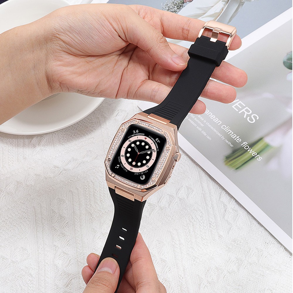 Modified Kit Metal Bezel for Apple Watch Case and Band 7 6 5 4 3 41mm 44mm 45mm Strap Frame Strap for iWatch Women Luxury