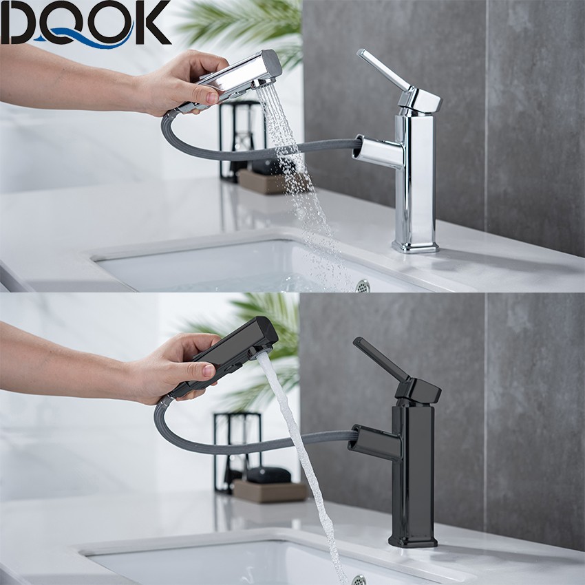 DQOK Bathroom Basin Faucets Basin Mixer Sink Faucet Pull Out Bathroom Water Mixer Chrome Brass Modern Washbasin Faucets Black