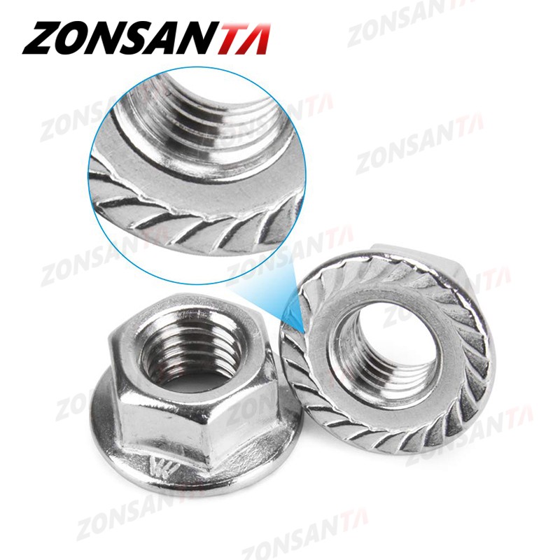 ZONSANTA160pcs حافة سداسية الأشكال المكسرات M3 M4 M5 M6 M8 M10 M12 304 الفولاذ المقاوم للصدأ العالمي Locknuts مجموعة تشكيلة كيت DIN6923