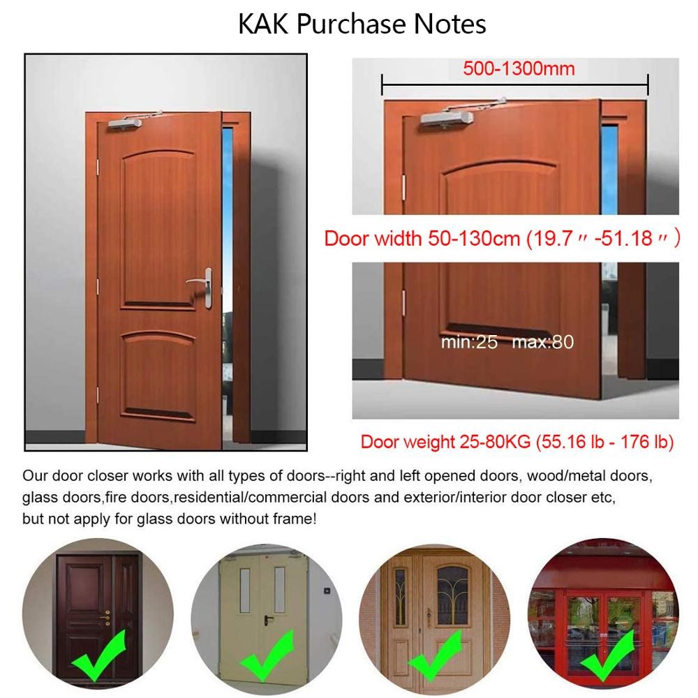 KAK Automatic Door Closer 2 Spring Hydraulic Buffer Adjustable Door Stopper Speed ​​Mute Closing for 25 to 80kg Door Hardware