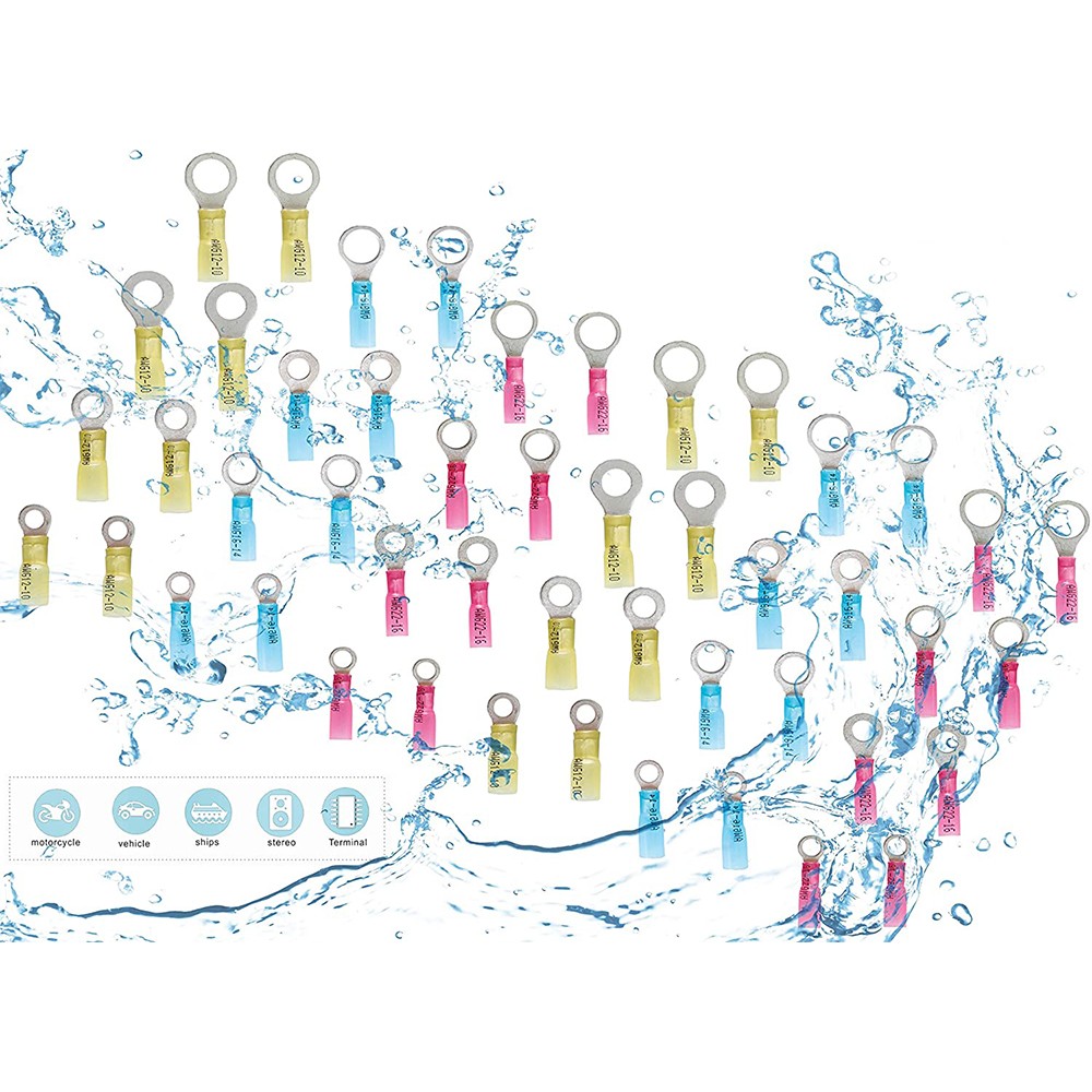 360pcs Marine Grade Heat Shrink Loop Connectors - Heat Shrink Wire Connectors Tinned Red Copper Insulated Loop Terminals Crimp Terminals