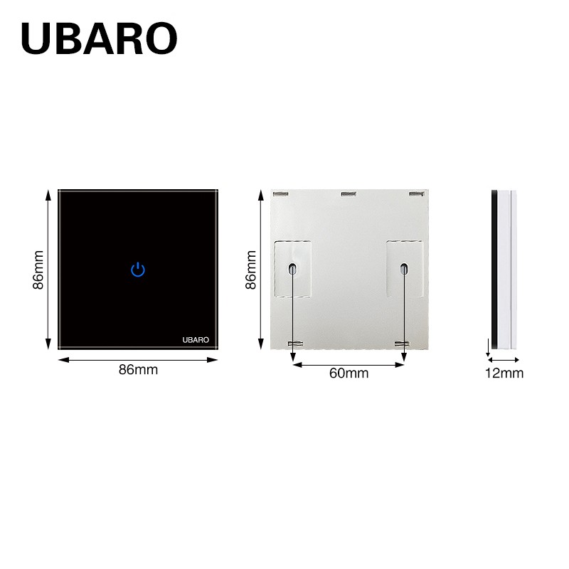 UBARO 86*86mm 433 RF Wireless Transmitter Controller Panel Tempered Glass Remote Manuel Button Without Battery 1/2/3 Gang