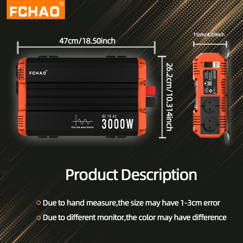 FCHAO 6000W Pure Sine Wave Inverter 12V 24V to 220V 110V Power Converter LCD Display Voltage Converter Car Accessories UPS