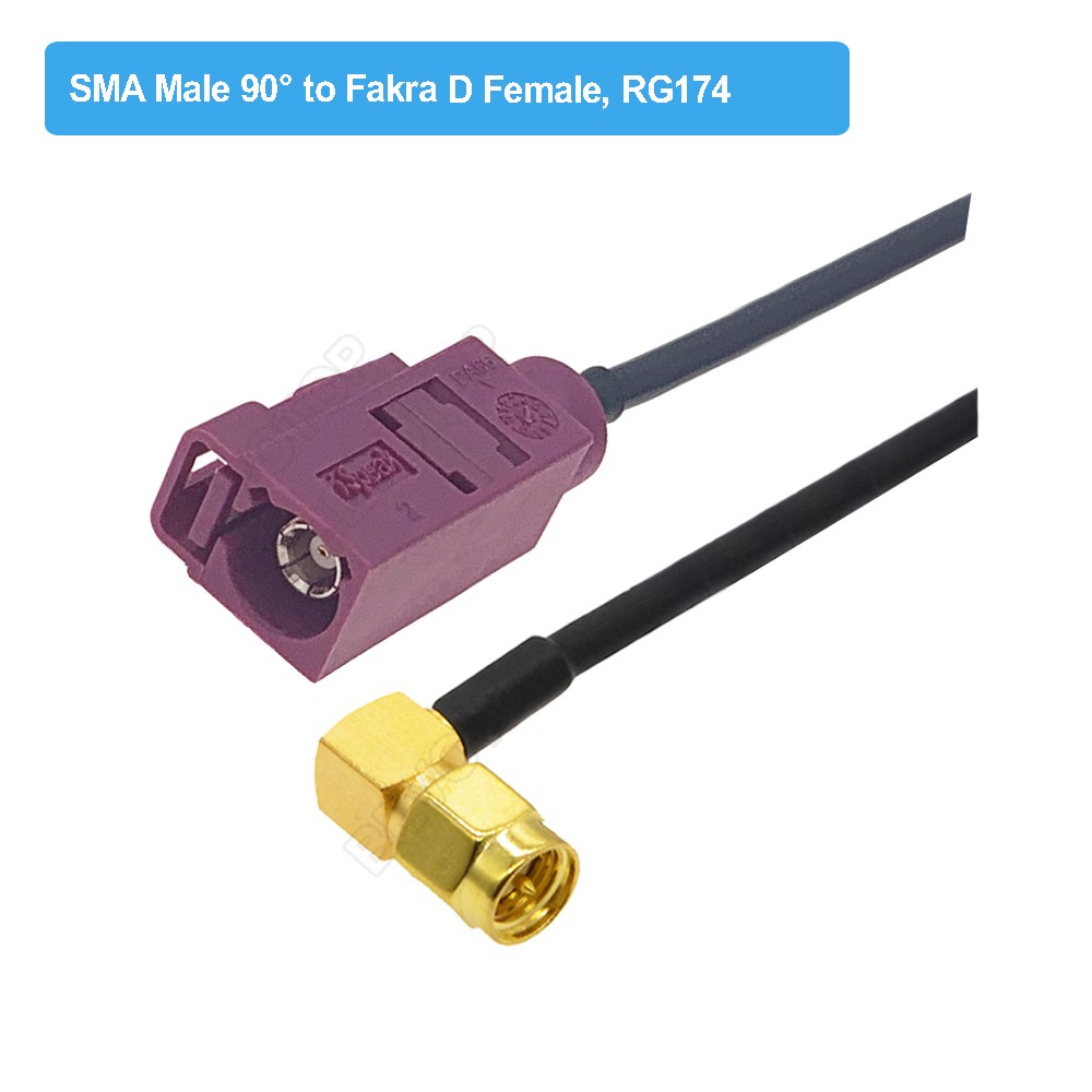 RAL4004 Male/Female Fakra D to SMA Male Right Angle RG174 Cable Adapter GSM Antenna Extension Cord RF Coaxial Pigtail Jumper