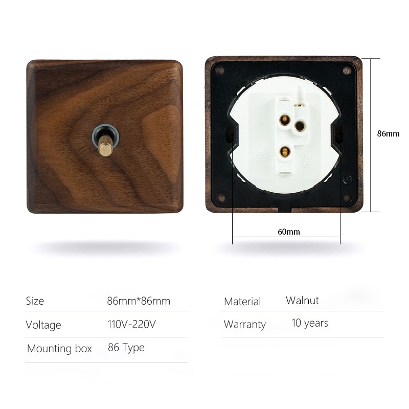 Avoir Black Walnut Solid Wood Wall Light Switches With LED Indicator Toggle Switch 1 2 3 4 Gang 2 Way EU French Electrical Socket