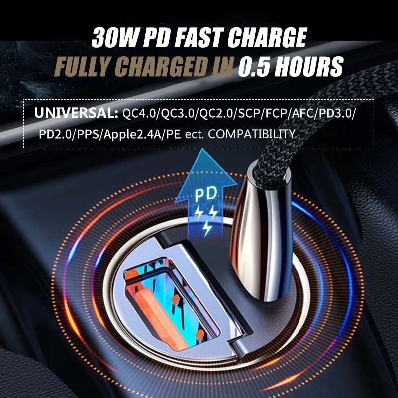 QCY Mini Car Charger 30W Metal Dual USB Car Charger 2 Alloy Flush Fit Car Adapter Fast Charging QC3.0 CR01