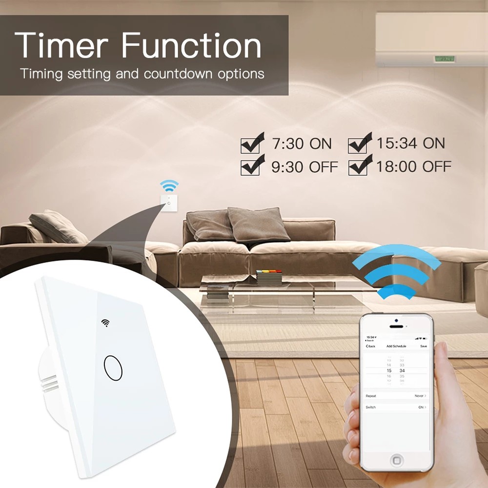 1pc Wall Touch Switch 1/2/3 Gang, EU Type WiFi Smart Glass Panel Switch Tuya App Remote Control, Work with Alexa Google Home