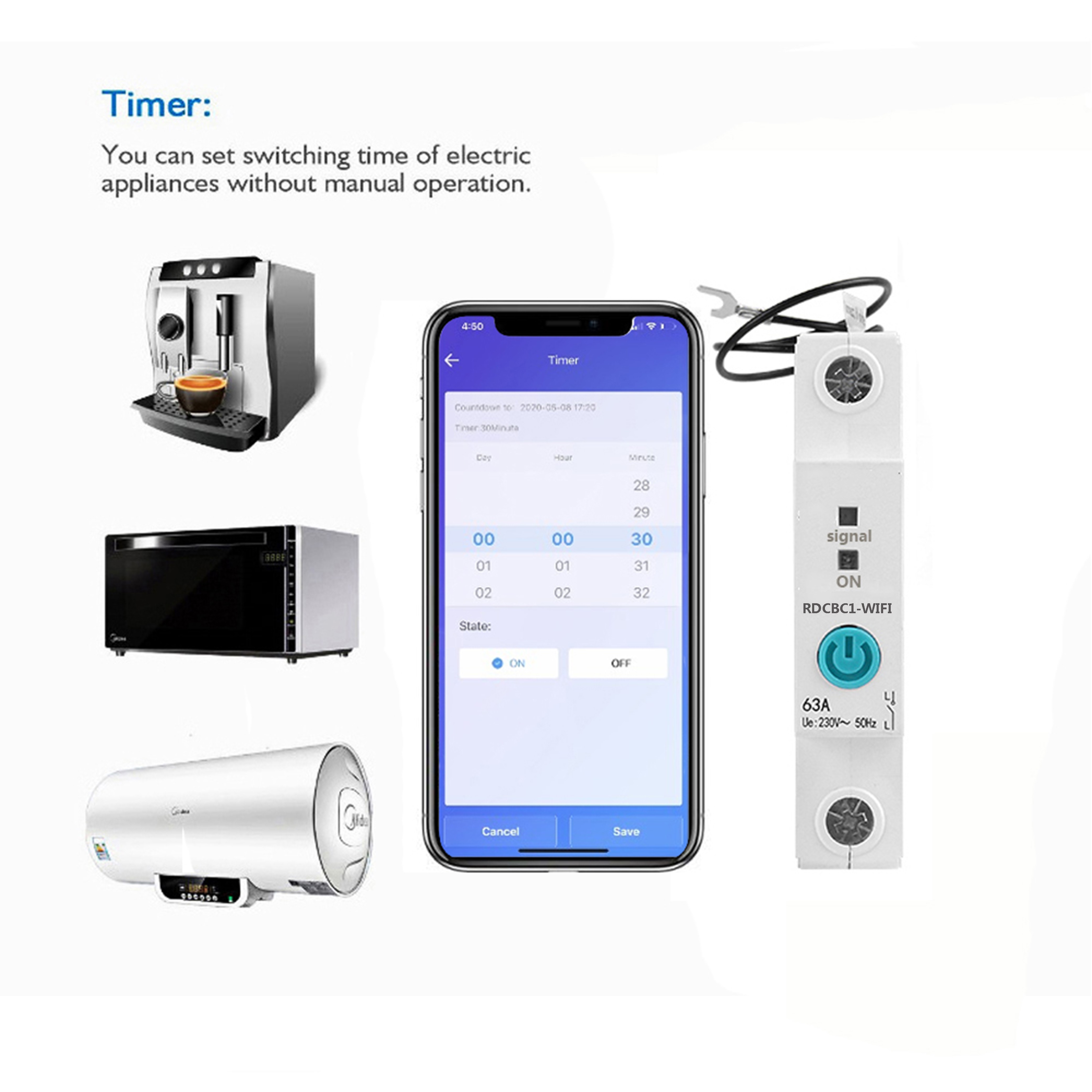 1P Din Rail WIFI Smart Energy Meter Energy Consumption KWh Meter Circuit Breaker Time Timer Switch Relay Voltmeter For Smart Home