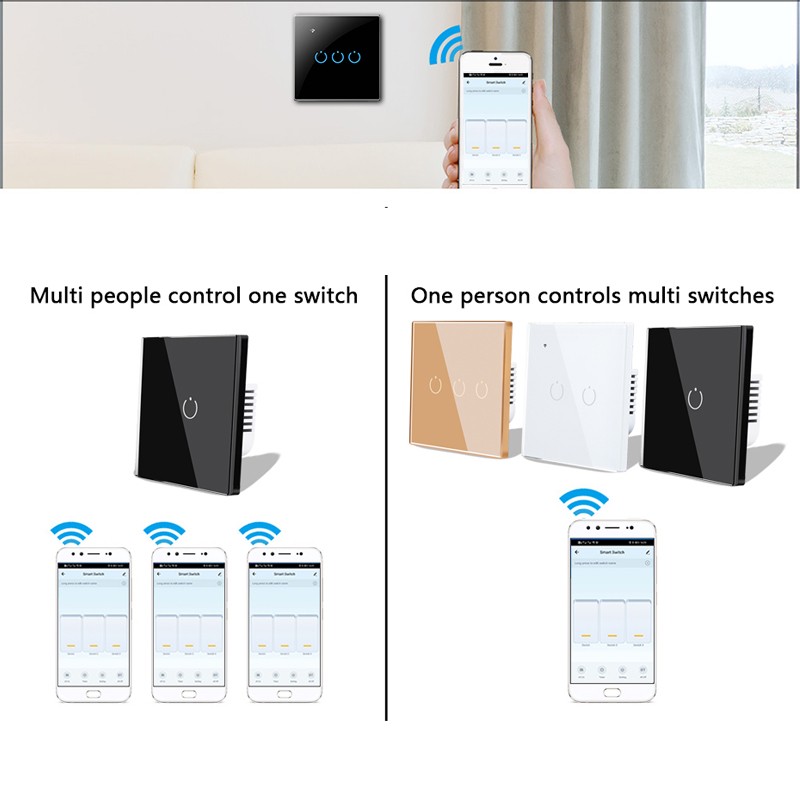 1/2/3/4 Gang Smart Light Wall Switch Touch RF433 + WiFi Voice Bluetoo Control by Tuya App and Smart Life Support Alexa Goolge Home