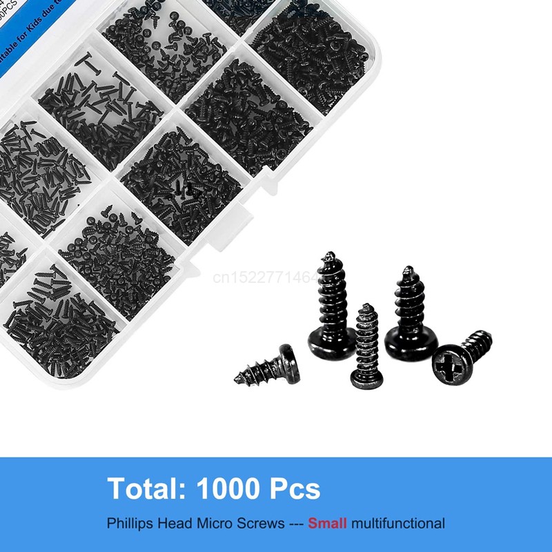 500/1000pcs/set M1 M1.2 M1.4 M1.7 Mix Pa Philips Head Micro Screws Round Head Self Tapping Electronic Small Wood Screws Kit