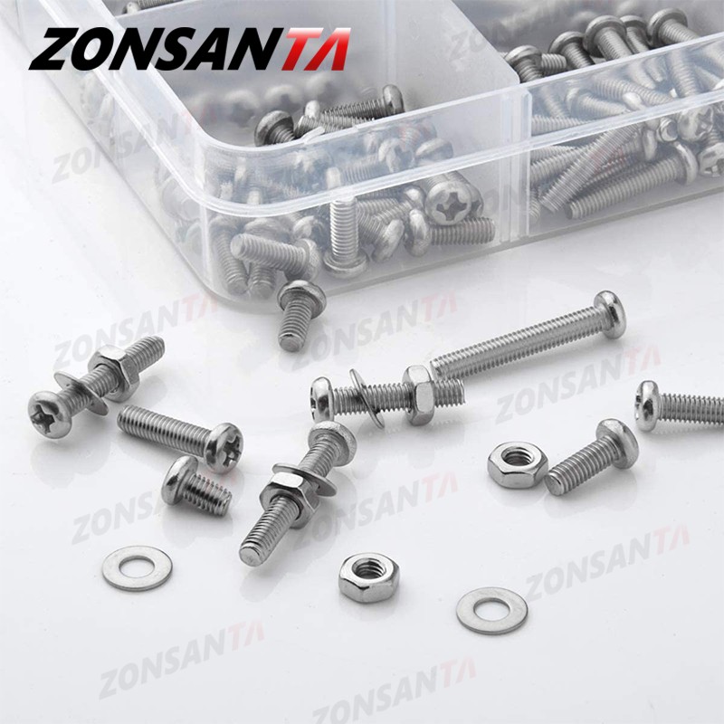 ZONSANTA 480/660pcs Cross Round Head Screw Set M2 M2.5 M3 M4 Ring Nut Stainless Steel Screw Phillips Head Machine Screw