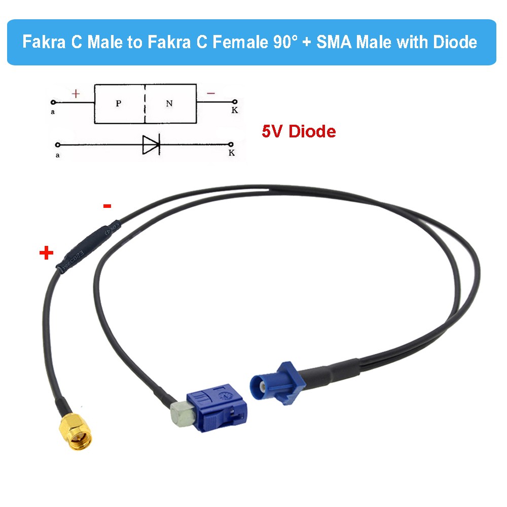 Fakra C-Splitter Cable Male to Dual Right Angle Y Type Diode RG174 Pigtail Car GPS Antenna Extension Cable