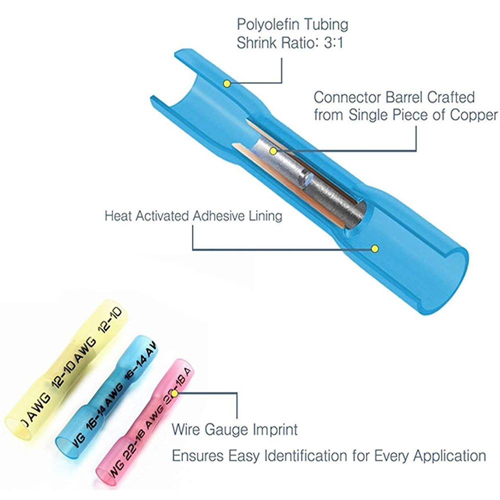 Electrical Cable Connector Set Crimped Terminal Connector Set Water Resistant With Heat Shrink 50/100/200pcs