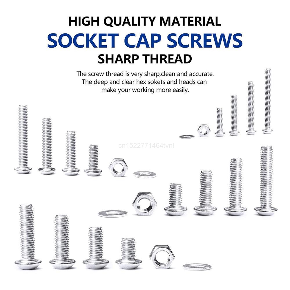 860pcs M2 M3 M4 M5 Hex Hexagon Socket Screw Set Stainless Steel Flat Round Cap Head Screw Kit Screws and Nuts Allen Bolts Set