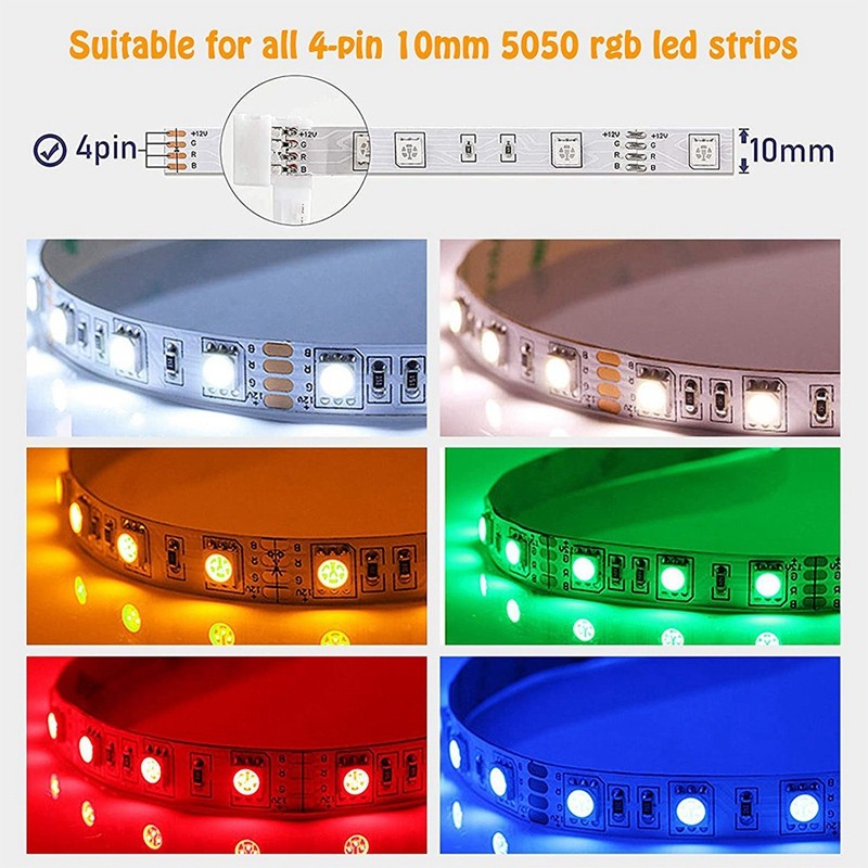 4Pin RGB LED Strip Connector Kit, LED Connectors 10mm Soldering LED Light Strip Connector, L-Connectors, T-Connectors