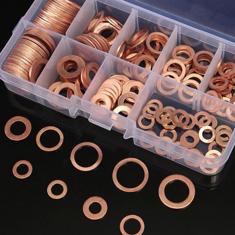 200pcs Copper Washer Gasket Nut and Bolt Flat Ring Set Assortment with Box // M8/M10/M12/M14 for Swamp Sockets