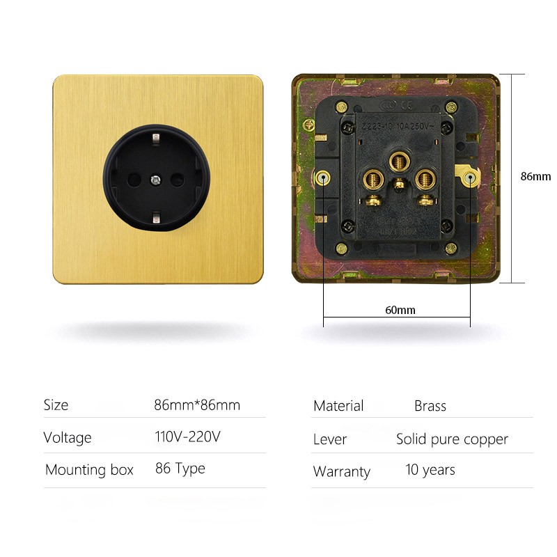 Avoir Gold Wall Light Switch Lever Brass 2 Way Run Off Curtain Momentary Switch Stainless Steel 220V Led Dimmer Usb EU FR Sockets