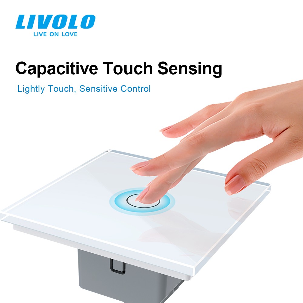 Livolo Luxury Wall Touch Sensor Switch, EU Standard 1 Gang 1Way Light Switch, Crystal Glass 220-250, C701-1/2/5