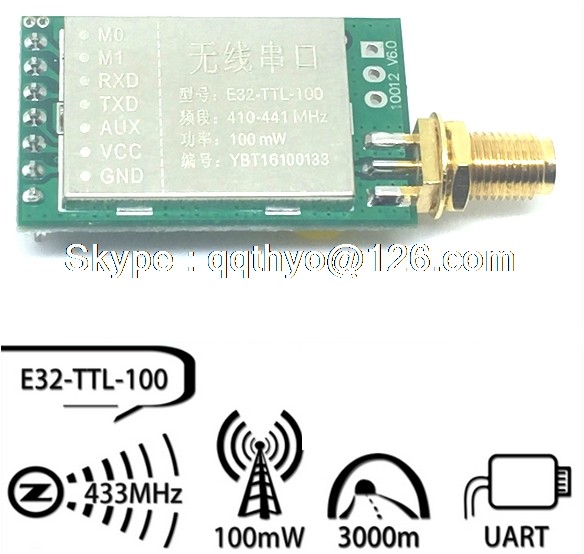 SX1278/SX1276 433MHZ Wireless Transceiver Module Long Distance Receiver and Transmitter LORA 3000M UART Interface E32-TTL-100