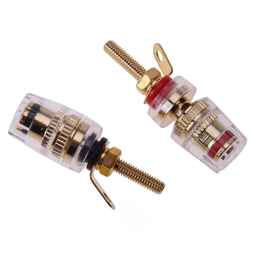 2pcs amplifier gold-plated speaker binding posts oxidation resistance brass terminal with transparent shell for banana plug 4mm