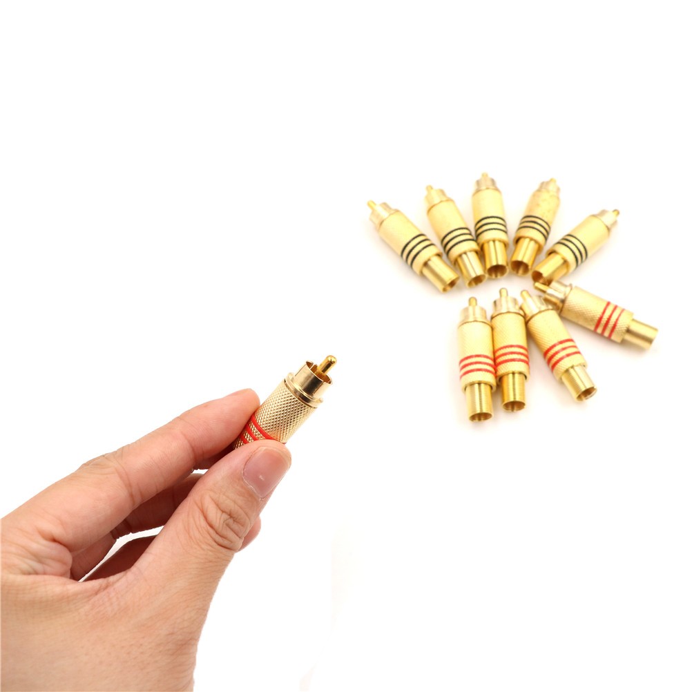 10pcs DIY Parts Gold Red Black Metal Spring RCA Male Connector Jack Plug AV Plugs for Computer Audio Video Soldering