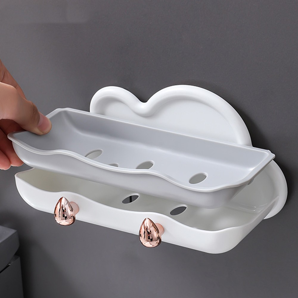 Wall Mounted Soap Holder With 2pcs Hook Creative PP Clouds Shape Soap Basket Multifunctional Bathroom Storage Rack Soap Dishes