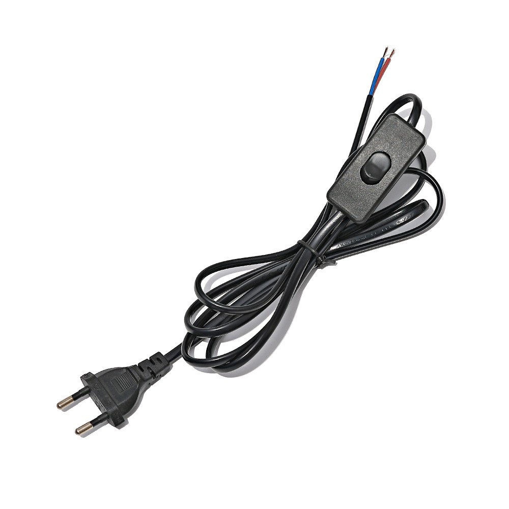 High Quality AC Power Cord 2.4M Switch Plug Cord Two Pin EU US Plug Cable Extension Cord Black and White LED Light Cord