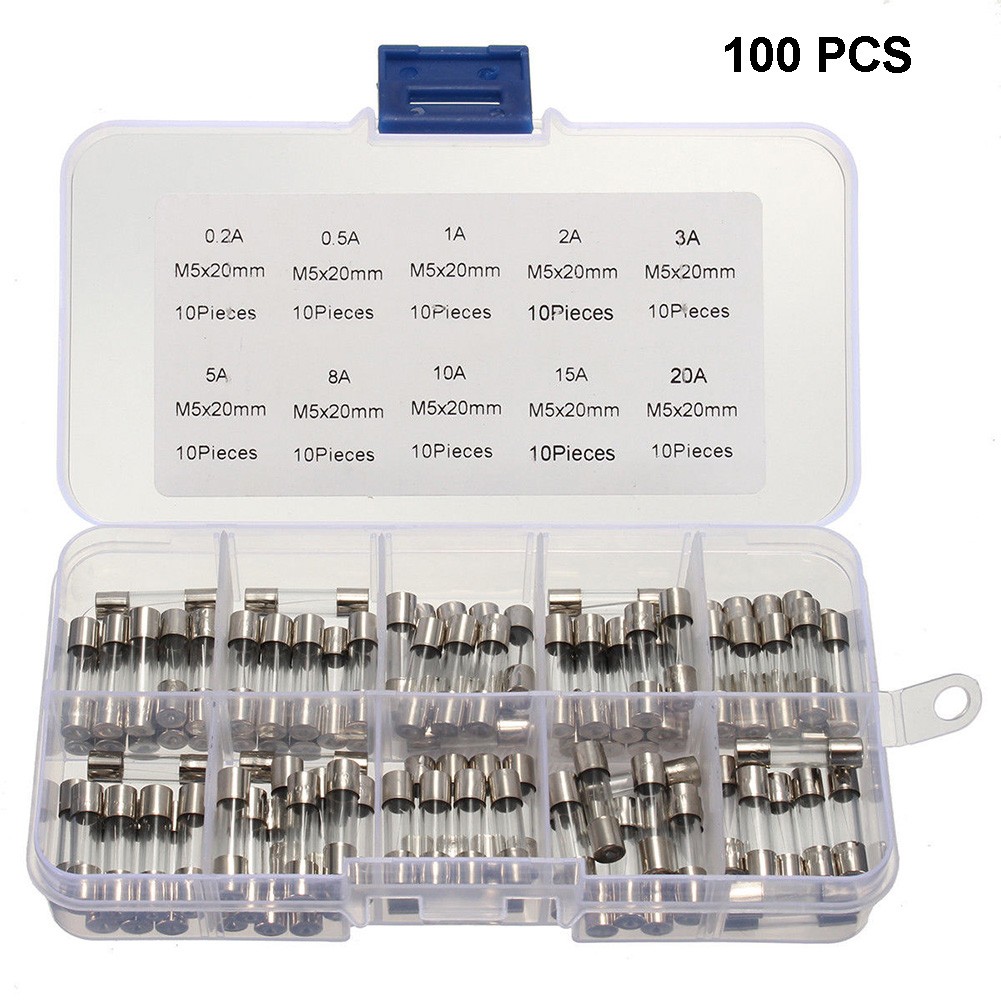 100pcs Durable Quick Blow Accessories Replacement Assorted Portable Fast DIY With Box 5x20mm Glass Tube Fuse