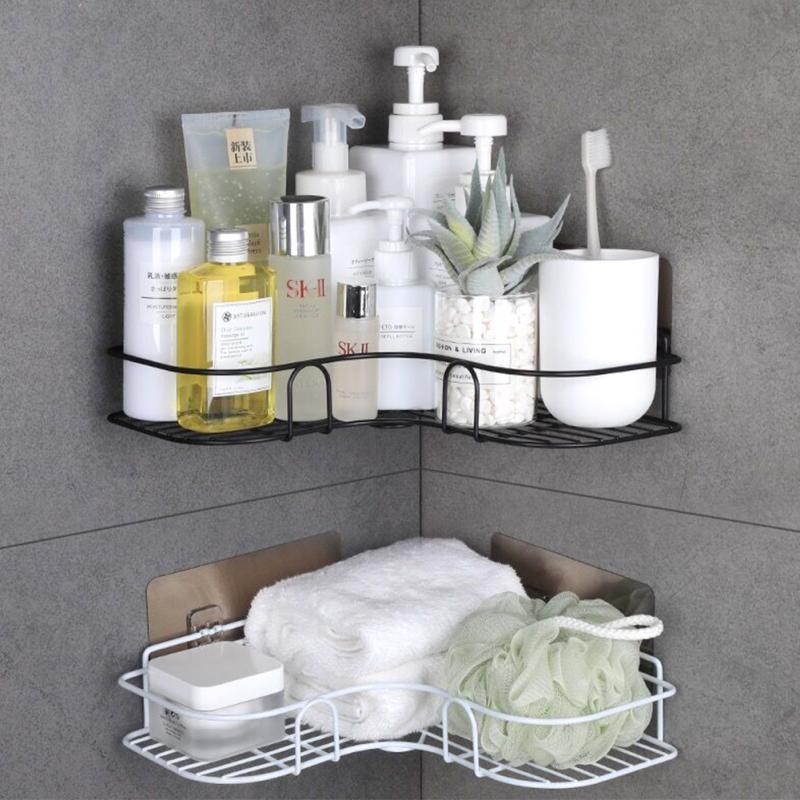 2/1pcs Free Punch Corner Shelf Bathroom Kitchen Storage Rack Holder for Shampoo Toothbrush Towel Spice Jar Bottles Water Cup