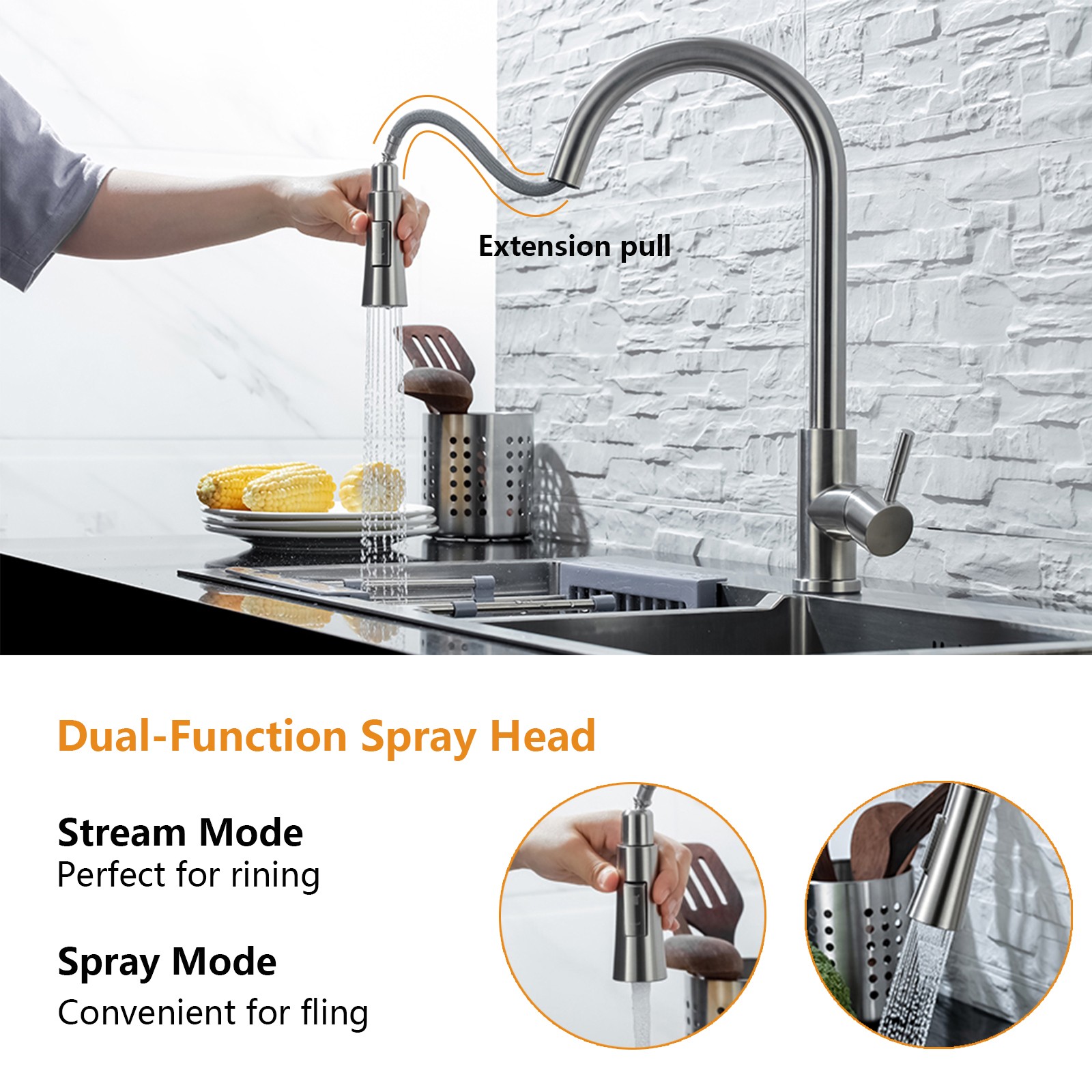 DQOK Kitchen Faucet Pull Out Brushed Nickel Sensor Stainless Steel Black Smart Mixed Induction Tap Touch Control Sink Faucet