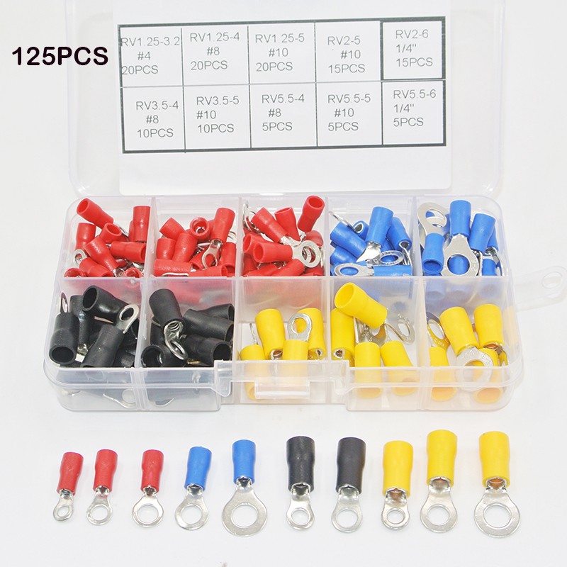 360/320/125pcs 22-16/16-14/12-10 AWG Mixed Quick Cut Electrical Insulated M4/5/6/8 Ring Terminals Crimp Terminal Connectors Kit