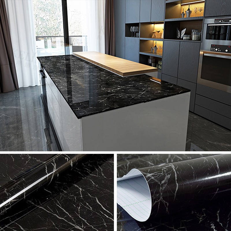 Waterproof Marble Kitchen Walls Home Decor PVC Self Adhesive Wallpaper Contact Film40cm/60cm/80cm Width