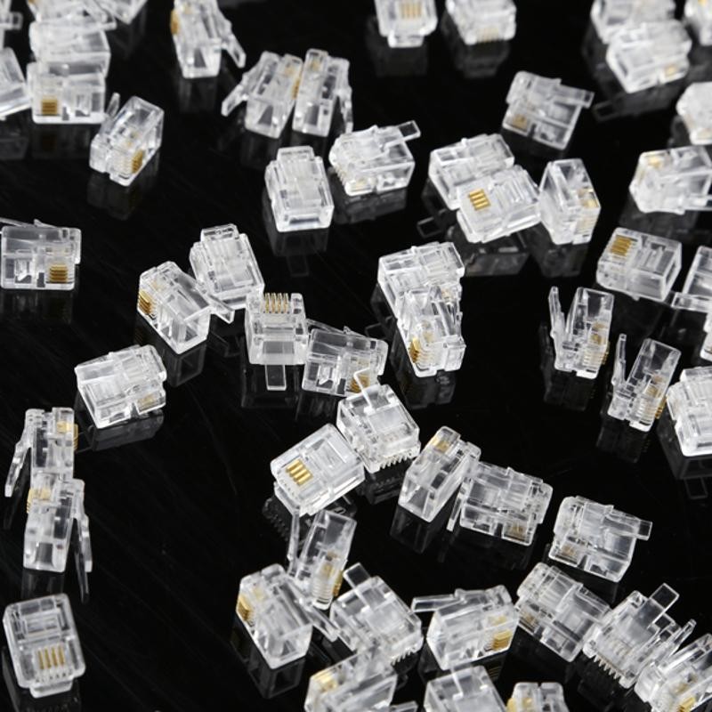 100pcs Crystal Head RJ11 6P 4C Modular Socket Gold Plated Brand New Network Connectors For Mobile Phone Network Cables