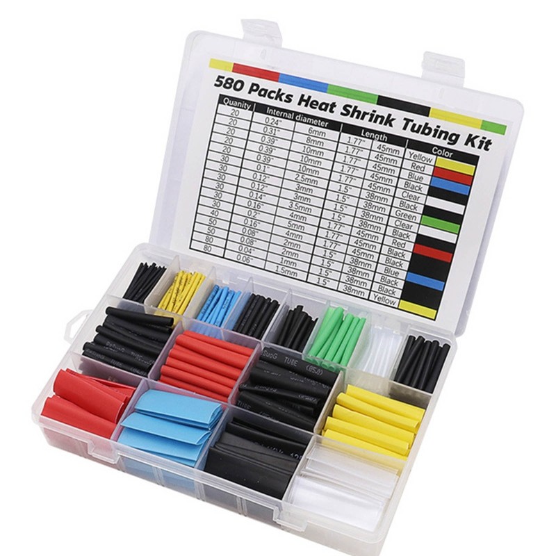 580pcs Heat Shrink Tube Kit Insulation Sleeving Wire Shrink Wrap w/Box for Wire Repair Welding Automotive Wire N1HF