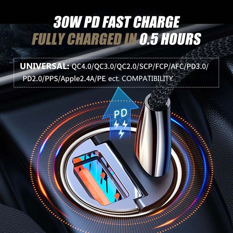 QC 4.0 3.0 Quick Charge Mini USB Fast Charging Type C PD Charger Adapter 30W PD+QC/PD+PD Car Charger for iPhone 12 Huawei Xiaomi