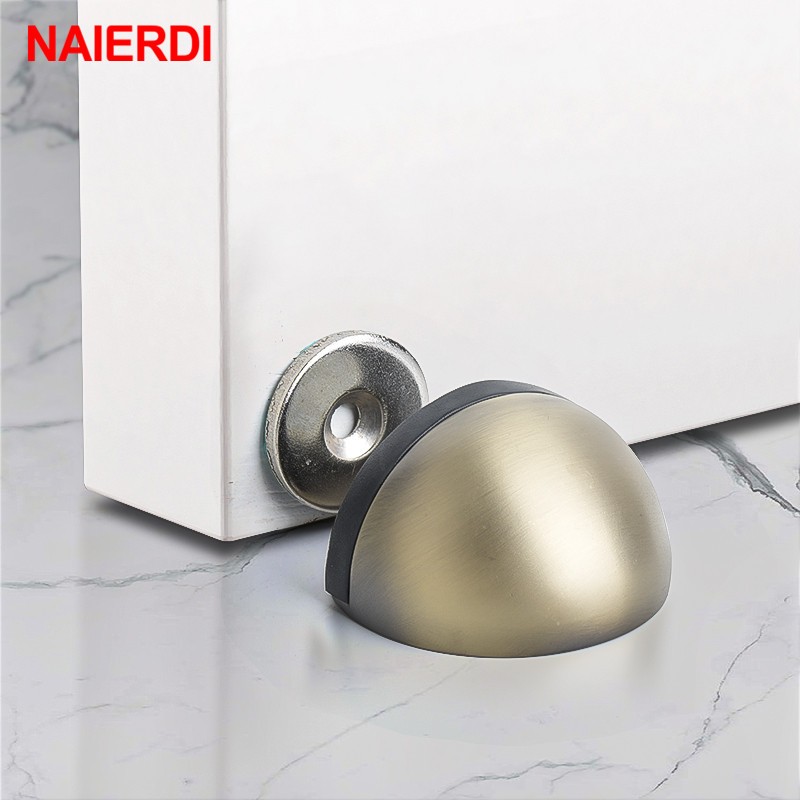 NAIERDI Stainless Steel Rubber Magnetic Door Stopper Non Punching Sticker Hidden Door Holders Floor Mounted Nail-Free Door Stops