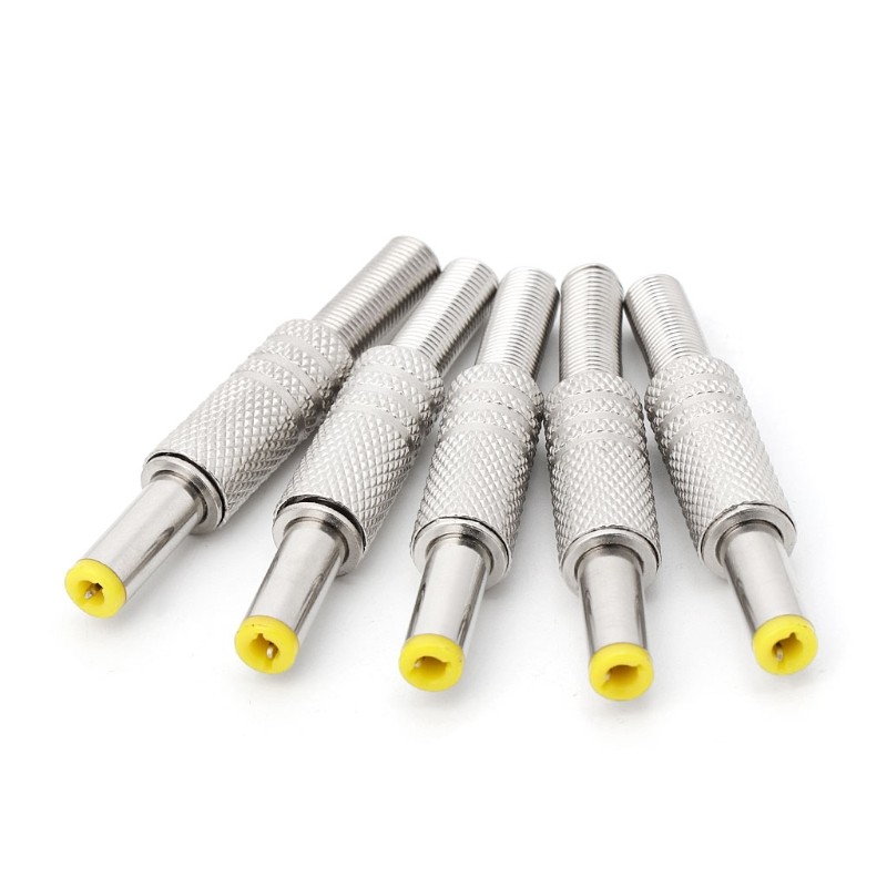 5pcs 5.5 x 2.5mm/5.5 x 2.1mm DC Power Jack Male Plug Metal Connector Adapter with Yellow Head