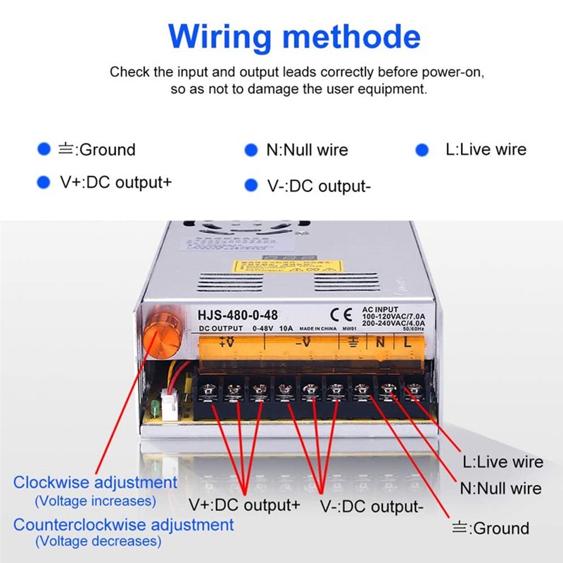 480W Digital Display Switching Power Supply 5V 12V 24V 36V 48V 60V 80V 120V 160V 220V 300V Adjustable AC/DC Switching LED SMPS