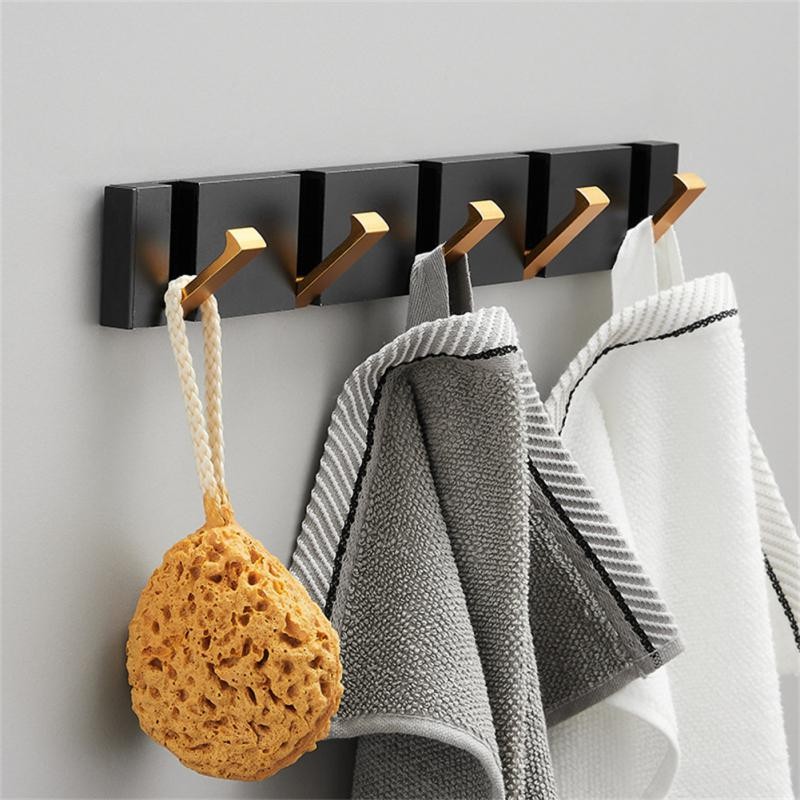 Foldable Towel Hanger Black Gold Clothes Rack Hanger Clothes Hook 2 Ways Installation Wall Hooks Wall Mounted Aluminum Kitchen Hook