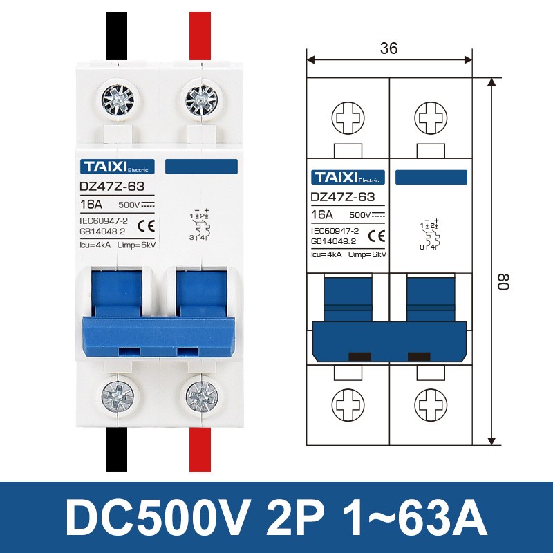 TAIXI Solar Photovoltaic DC PV Circuit Breaker Switch MCB DC250V 500V 1000V 16A 32A 40A 50A 63A Air Switch 100A 125A