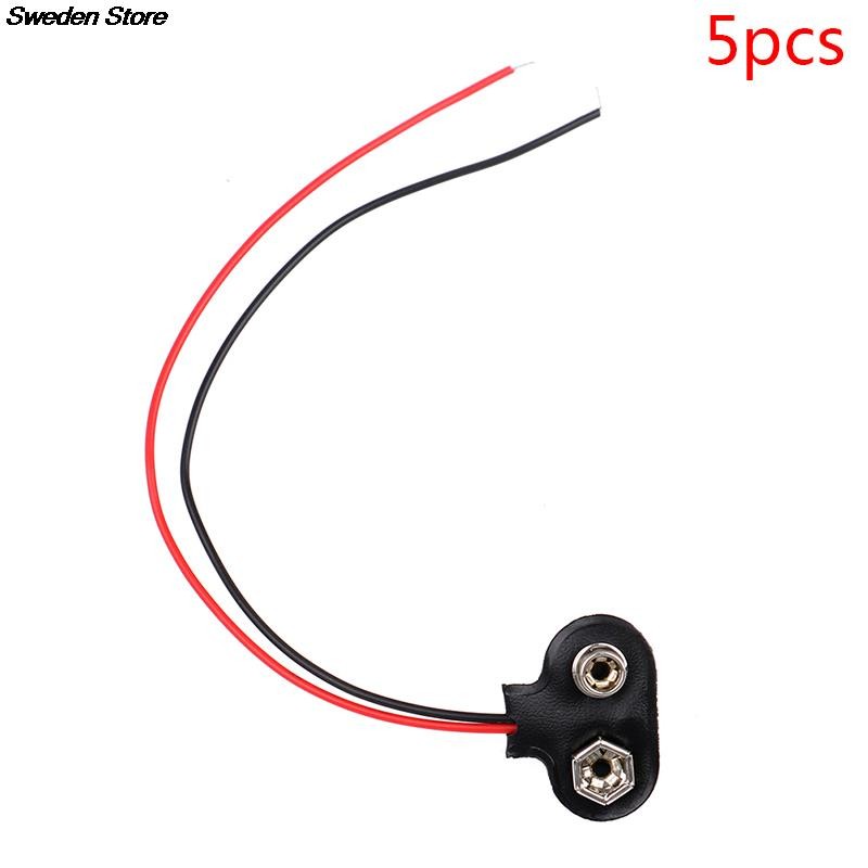 New 5pcs/lot 9V Battery Clips 15cm Black Red Connection Cable Connector Buckle