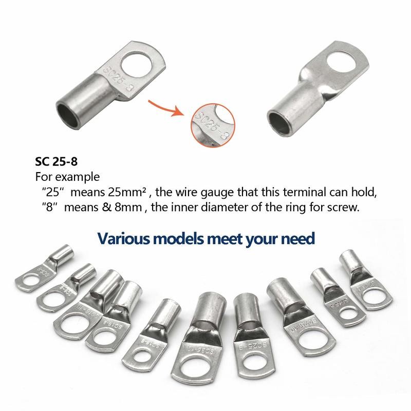 170pcs assortment bare SC crimp terminal terminals tinned lug copper lug wire ring butt electrical connectors stranding cable terminals kit