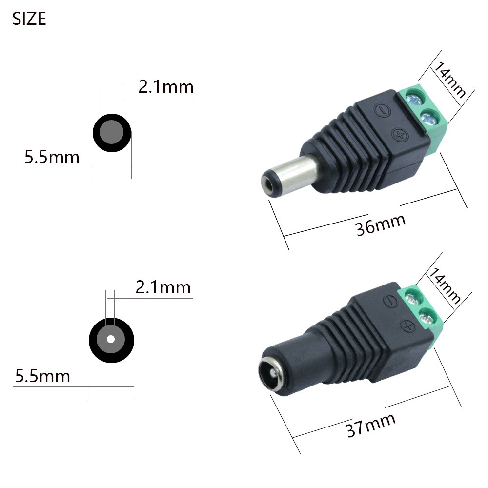 DC Male and Female Power DC Jack CCTV Video Balun 5.5*2.1mm DC Power Plug Terminals Connector Adapter