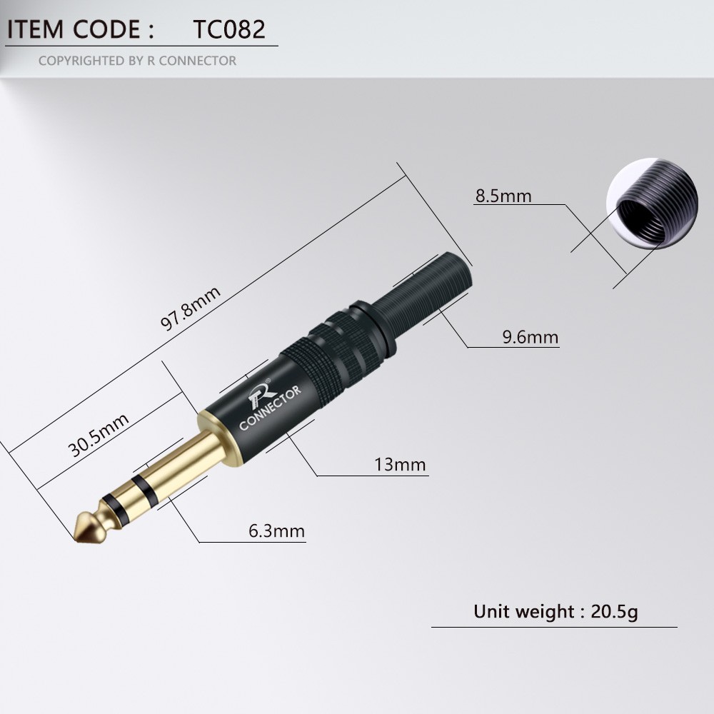 10pcs Gold Plated Stereo 6.35mm Audio Video Plug Connector 12*1 6.3 Audio Jack Electric Black Plug Microphone Connector