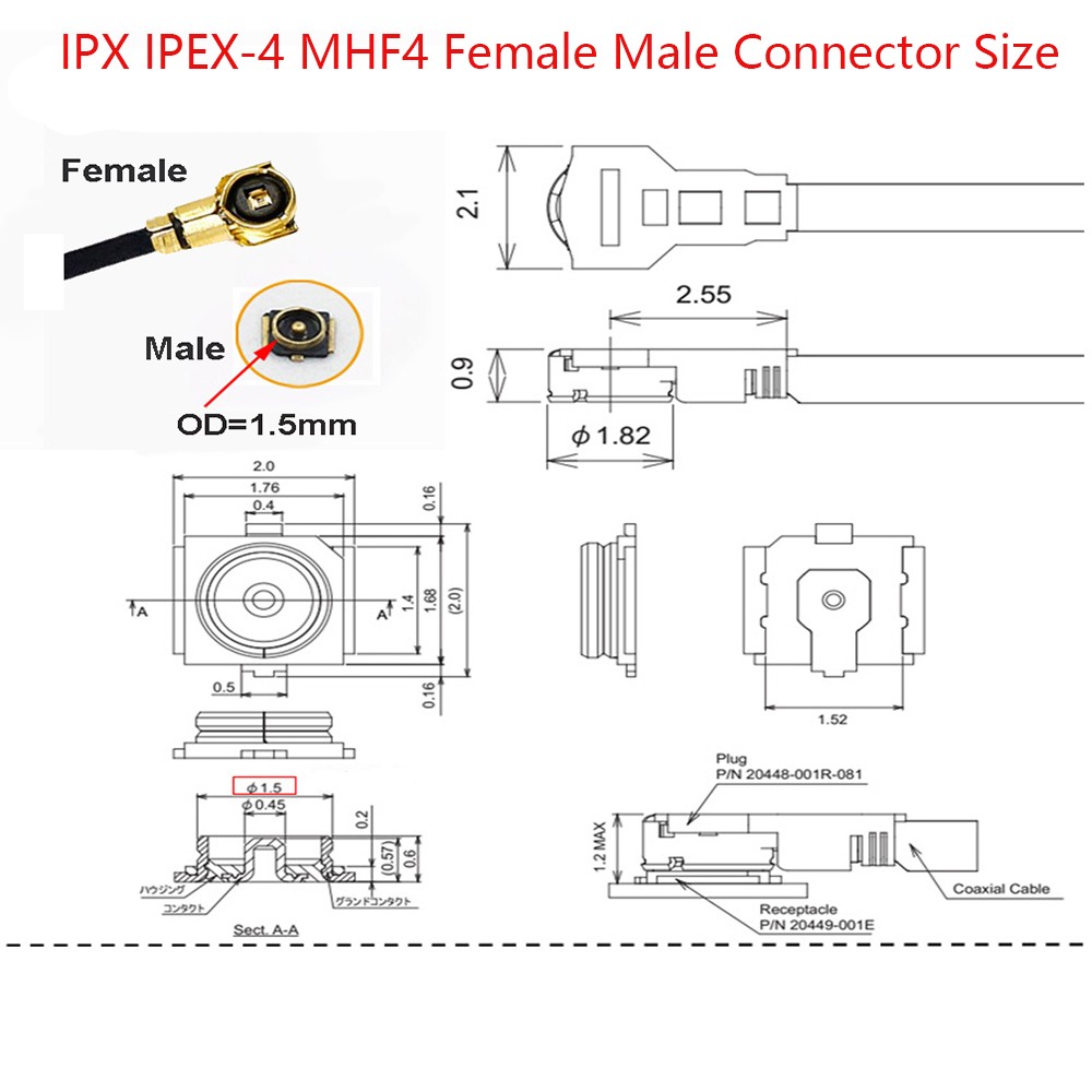 100pcs uFL/u.FL/IPX/IPEX-1/IPEX-4 Male Plug PCB Soldering Board,IPEX1 PCB RF Wire Connector for RF1.13/0.81mm Cable.