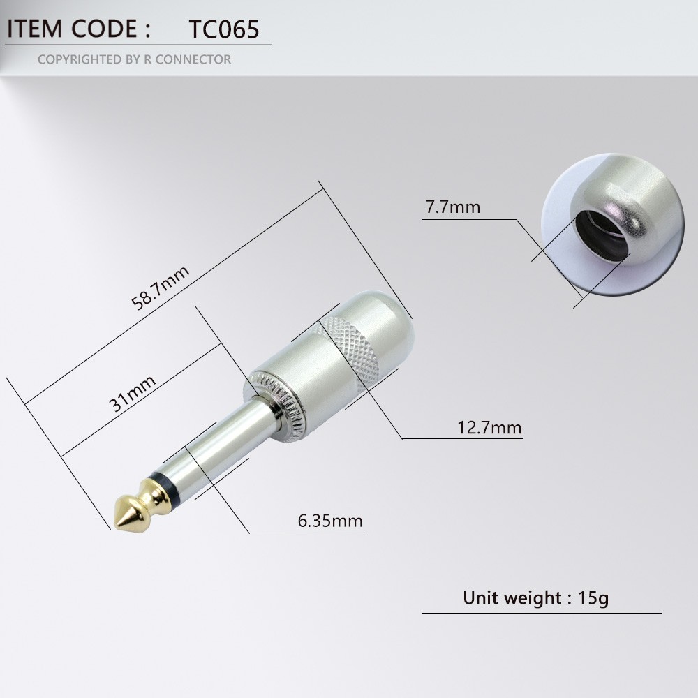 10pcs/lot 1/4 inch plug jack 6.35mm mono male connector gold-plated guitar effects pedal microphone connector